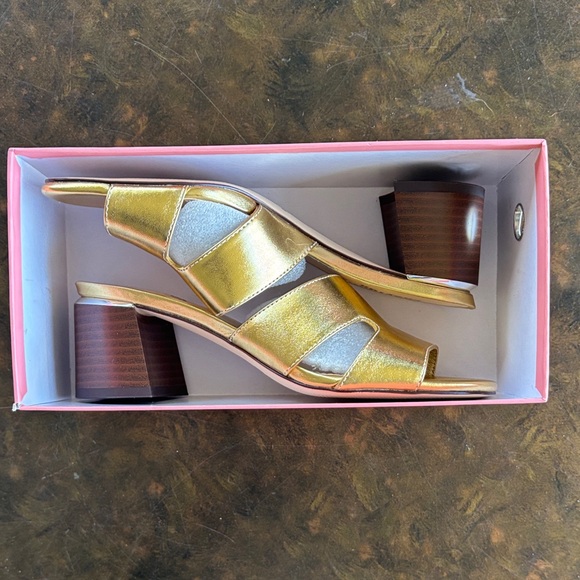 Easyfox Shoes - Gold Women’s Open-Toe Chunky Heeled Mules